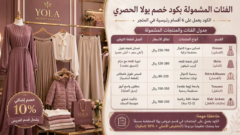 الفئات المشمولة بـكود خصم يولا الحصري