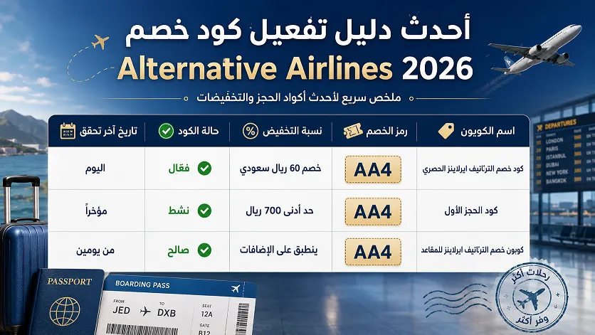 احدث دليل تفعيل كود خصم alternative airlines 2026